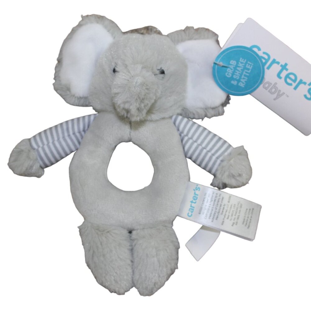 Carter's Baby Gray Elephant Plush Ring Rattle Infant Soft Toy 2020 6.5"  NWT